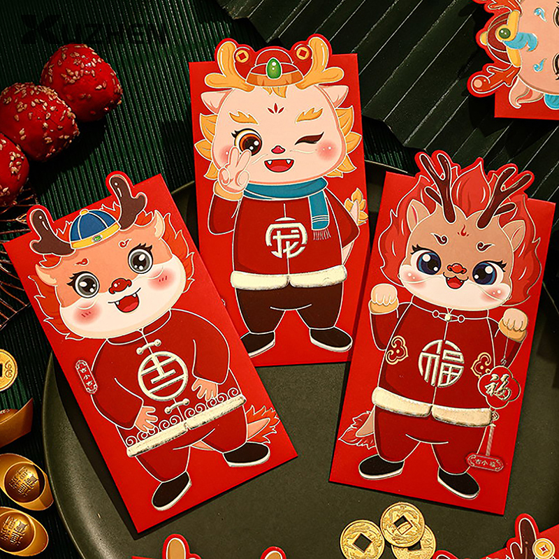 Ensemble d'enveloppes rouges du nouvel an chinois, enveloppe rouge de l'année du dragon, cadeau d'argent, décoration de fête, 14rer ao, 2024, 6 pièces