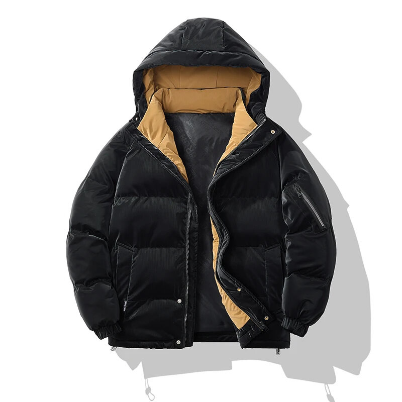 Inverno uomo Parka tinta unita Harajuku di alta qualità con cappuccio Casual caldo addensato giacca moda Oversize