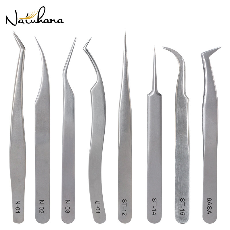 NATUHANA-Pinzas antiestáticas para extensión de pestañas, herramientas de precisión Industrial, para pinzas de maquillaje de cejas