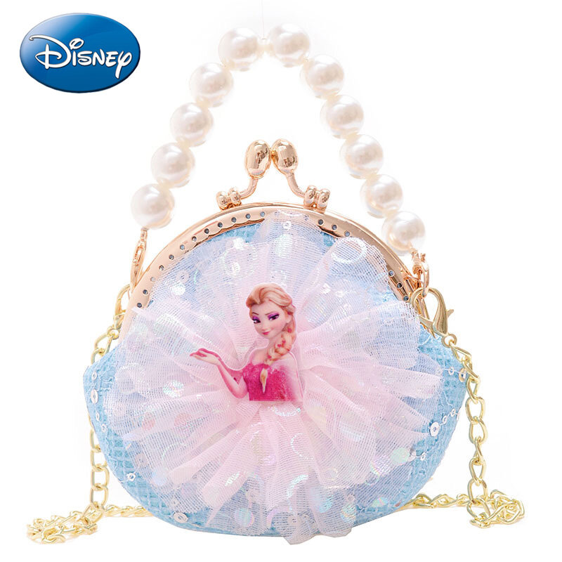 Disney-Bolso escolar de princesa de Frozen Aisha para niñas, bolso de mano con perlas, estilo occidental, bandolera de moda para bebés