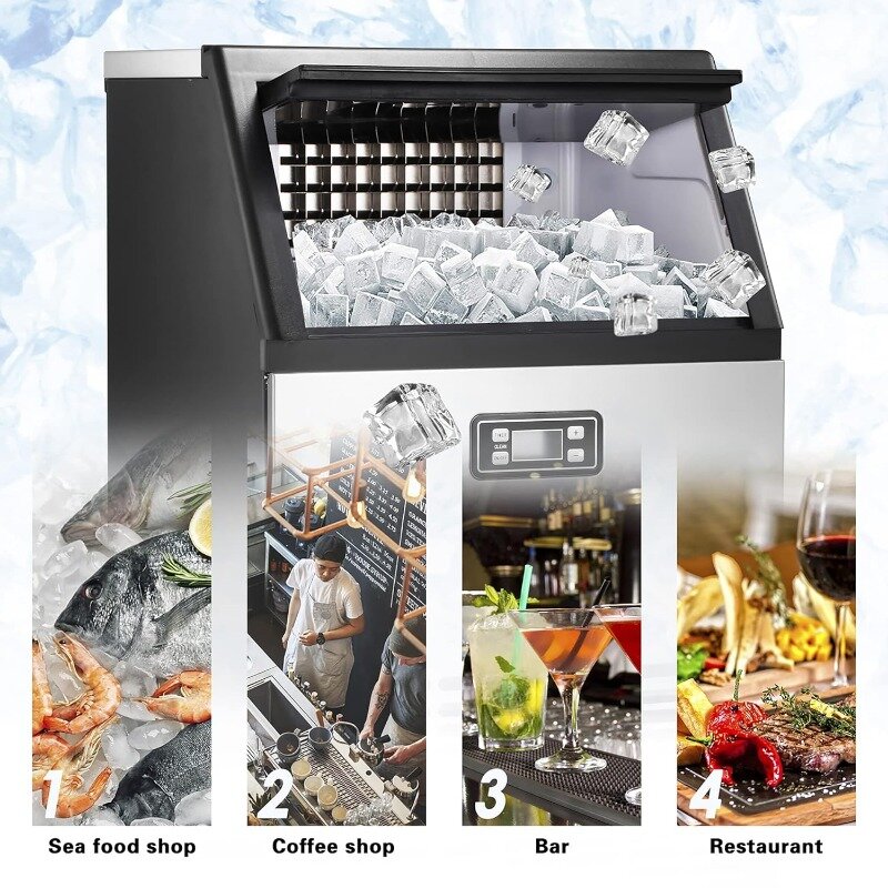 Elektrische Eismaschine, kommerzielle Eismaschine, 100 Pfund/Tag, Edelstahl-Eismaschine mit einer Kapazität von 48 Pfund, ideal für Restaurants