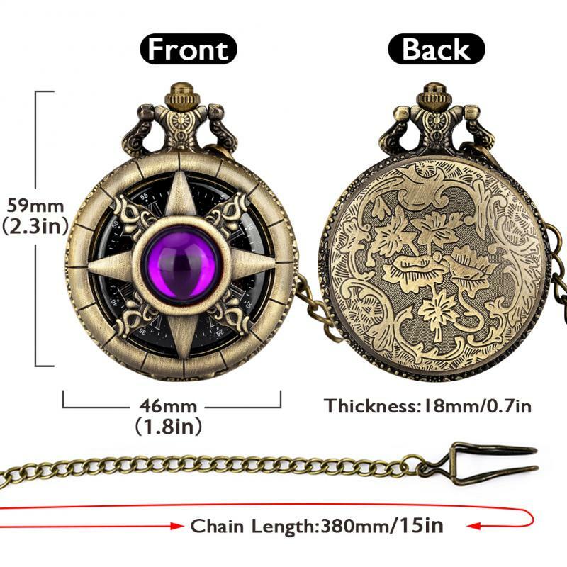 Bronze roxo jade esmeralda pedra steampunk bolso relógios corrente pingente relógio numerais romanos exibição antigo presente para homens
