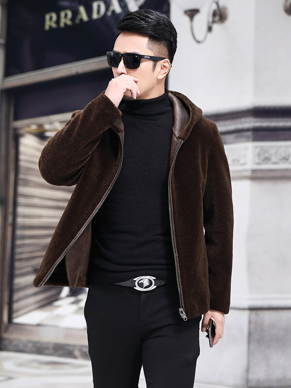 Мужская короткая куртка из овечьей шерсти, Повседневная теплая куртка с капюшоном, новинка зимнего сезона 2023