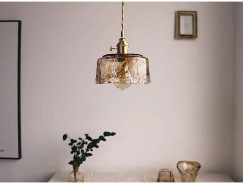 Retro Amber Glass Pendant Lamp, Hanging Light para Kitchen Island, Living Bedside, Bedside, Home Decor, Indoor Lighting Lustre, LED E27