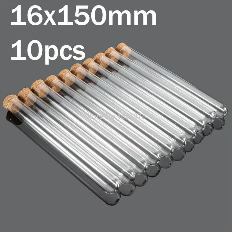 10pcs 16x150mm Plastic Test Tubes With Cork Stopper Clear Like Glass, Laboratory School Educational Supplies