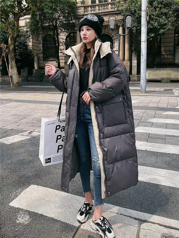 Chaqueta de plumón de pato blanco para mujer, Plumífero con capucha versión coreana, holgado, engrosado, longitud media, nueva moda de invierno, 90%