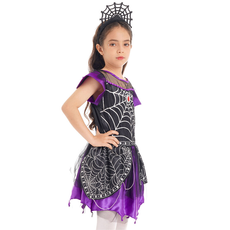 Детское платье паука и королевы для косплея, головной убор для тематической вечеринки на Хэллоуин для девочек, костюм для маскарада и ролевых представлений