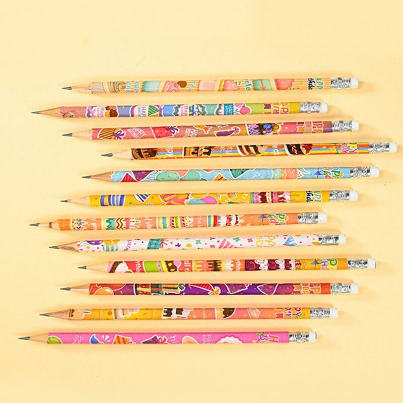Teacher Pencils Fun Festive Birthday Pencils 24 Wooden Pencils with Top Erasers for Kids' Birthday Party Supplies Favors Various