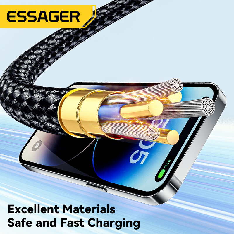 Essager kabel USB C, kawat Data Tipe C bercahaya untuk iPhone 14 13 12 11 Pro Max Xs 8 Plus iPad Macbook 29W PD