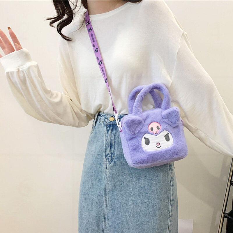 Sanrio-Mochila De felpa Kuromi para niña, bolso de hombro, Cinnamoroll, Melody, Hello Kitty, maquillaje, regalo, venta al por mayor
