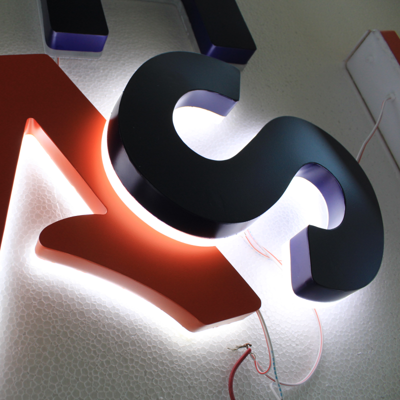 Factory Outlet outdoor back lit in acciaio inossidabile led letter shop signs, facciata posteriore illuminata LED store logo signage lettering