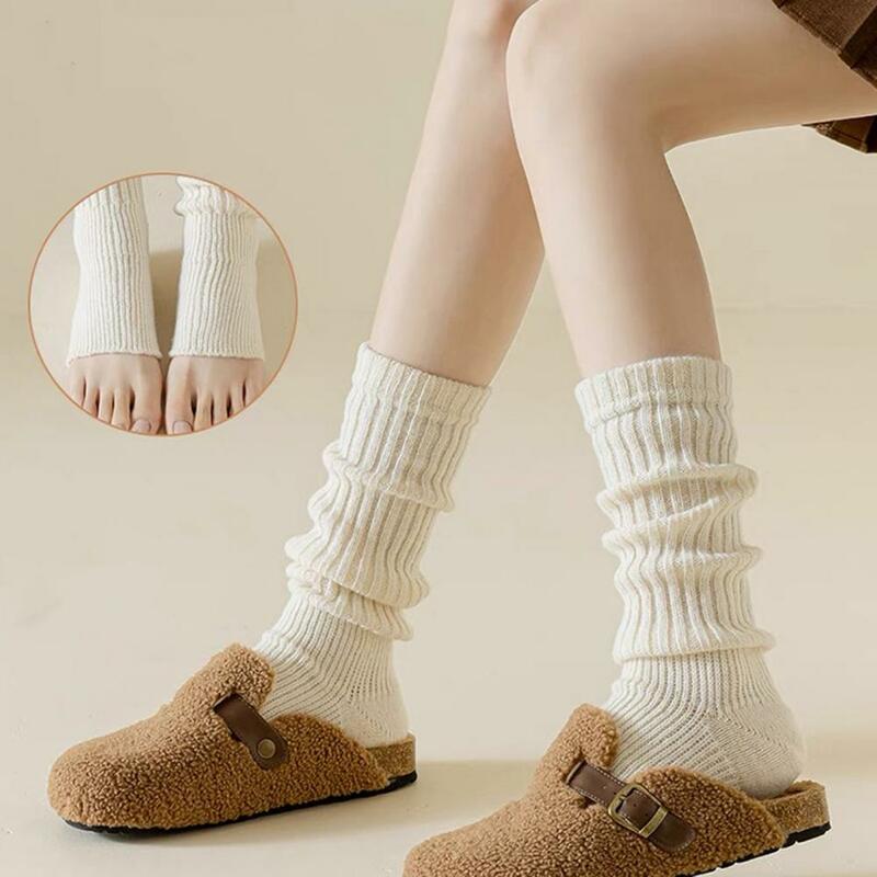 Capas de perna de cor sólida estilo japonês para mulheres, meias listradas de meia panturrilha, alta elasticidade, características antiderrapantes, macia para atividade