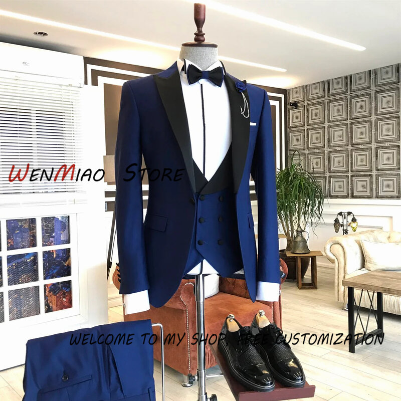 Conjunto de traje elegante de 3 piezas para hombre, chaqueta de esmoquin para novio, pantalones, chaleco, traje personalizado, vestido de fiesta, 2024