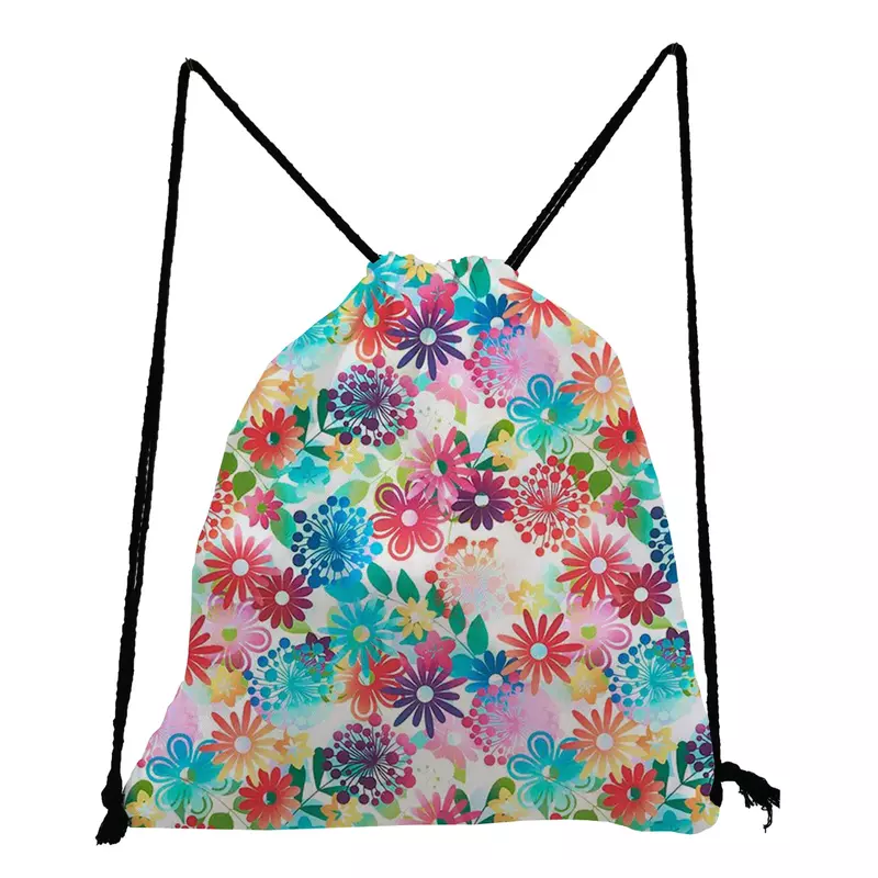 휴대용 아름다운 여성 배낭 밝은 색상 라운드 꽃 프린트 패션 보관 신발 가방, 접이식 사용자 정의 드로스트링 포켓