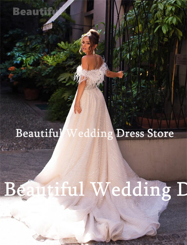 New Luxury Wedding Dress For Women Sweethear Neck Feather Lace Appliques A-Line Floor-Length Vestidos de novia 2024 Bridal Gown