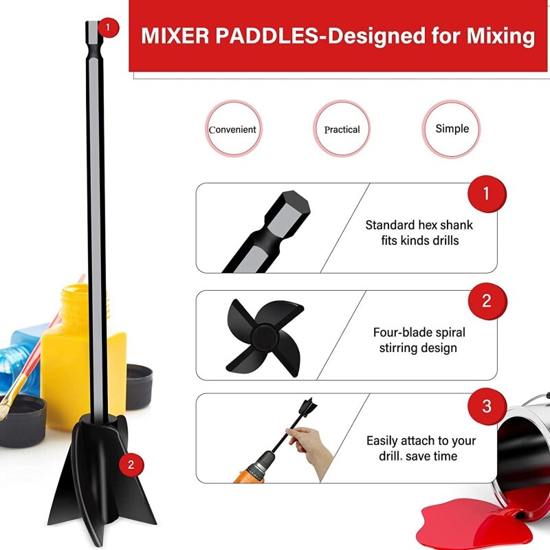 Verf, Epoxy Hars, modder Power Mixer Blade Boor Tool Voor Mengen 1.4 "Plastic Paddle Vervangen Hars Mixer Boor Attachment 124A