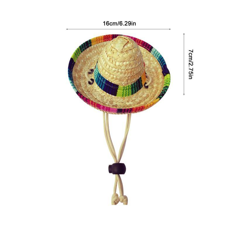 Sombrero de estimação com guarnição multicolor, sombrero mexicano, chapéu para pequenos animais de estimação, cães e gatos, decorações mexicanas