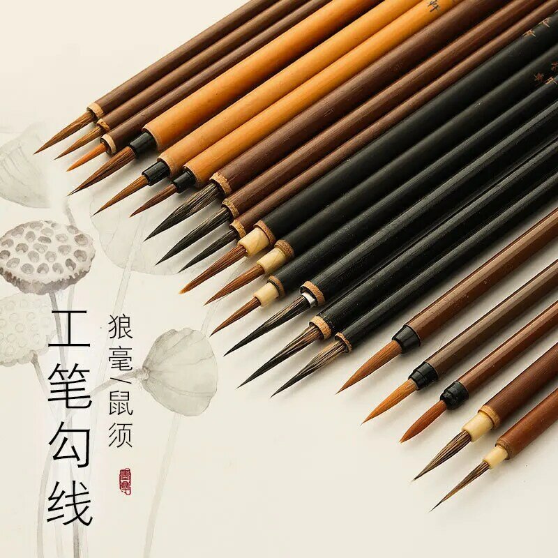 3 buah/set kuas kuas cat halus garis lukisan Cina pena kuas kaligrafi Tiongkok kuas cat seni stasioner kuas lukis minyak