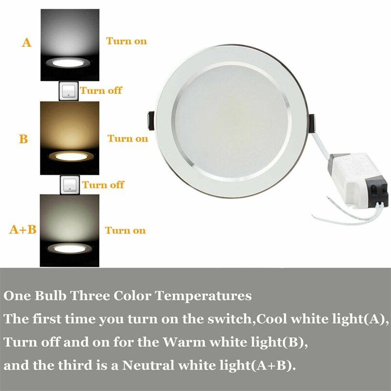 Lámpara LED empotrada en el techo, 3 colores en 1, 3W-18W, foco frío + neutro + Blanco cálido, lámpara de iluminación 110V 220V