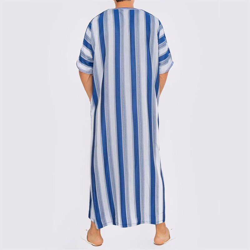 Baru Timur Tengah untuk pria pakaian Muslim tradisional pria Kaftan Arab Saudi bergaris jubah 2023 pola dicetak