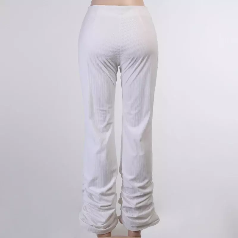 Celana pinggang tinggi wanita, bawahan Hem lipit panjang penuh kasual putih elegan musim gugur 2023