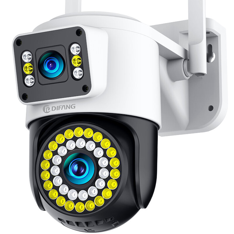 Уличная PTZ-камера с двойным объективом, Wi-Fi, автоматическое отслеживание, двухстороннее аудио, цветное ночное видение, водонепроницаемая Wi-Fi-камера, RGB-проектор