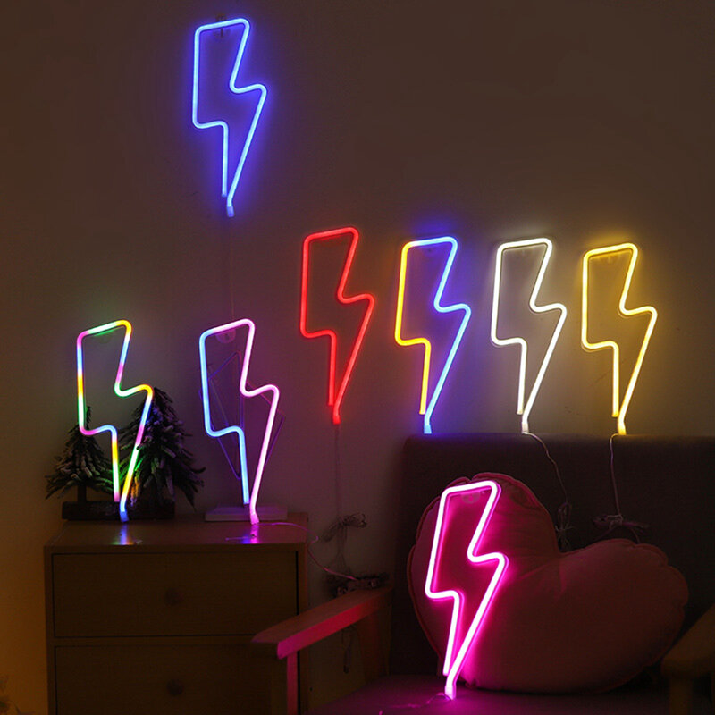 Letrero LED de neón con forma de rayo para el hogar, luz decorativa USB, decoración de pared, habitación de bebé, fiesta de boda
