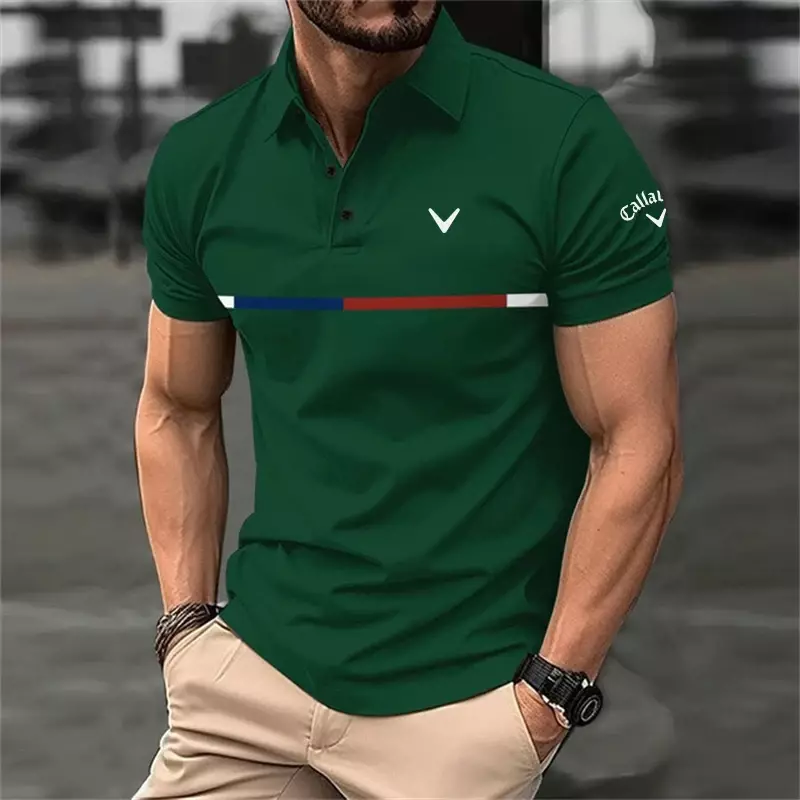 2024 męska szybkoschnąca koszulka Polo do klubu golfowego, druk trzy kolory na klatce piersiowej, druk 3D, letnia T-shirt do golfa, koszulka na guziki