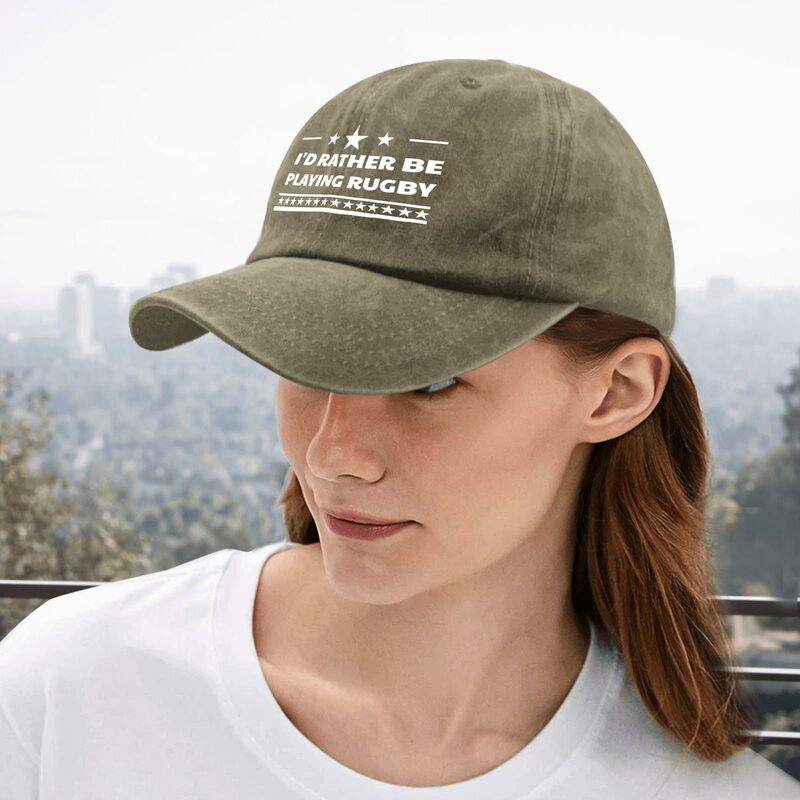 I'd Rather Be Playing Rugby Caps Running Hats for Women Pigment Khaki Men's Hats & Caps Gifts for Him Hiking Caps