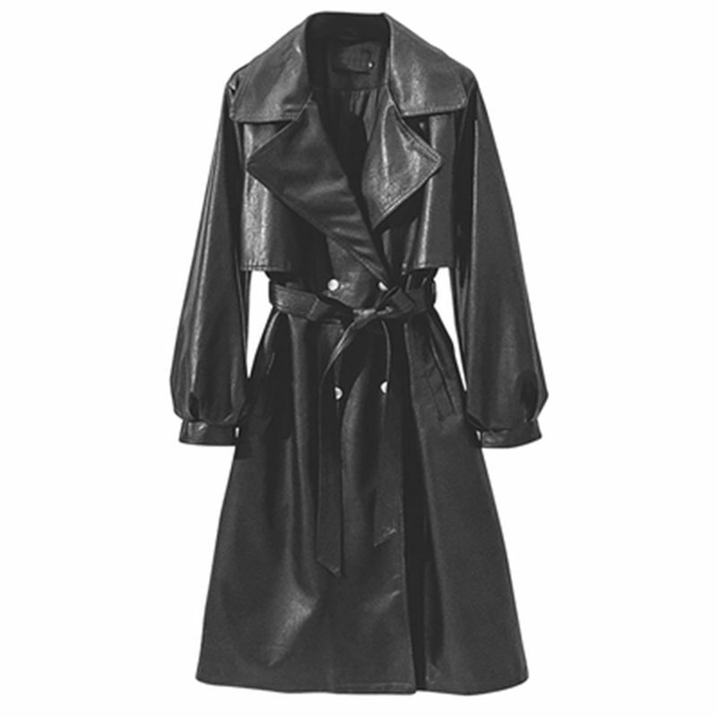 Женское кожаное пальто, ветровка, кожаные куртки, осень и зима, средняя длина, плюс хлопок, приталенный