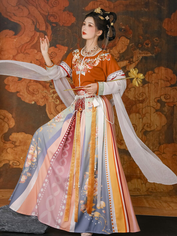 Hanfu rojo y azul para mujer, ropa tradicional china, elemento Han, Mejora Diaria, estilo DunHuang, Cosplay de sinucización