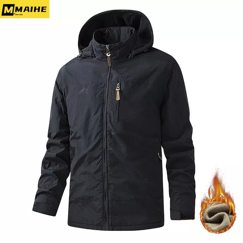 Retro Jacket for men Windproof waterproof Fall winter fleece hooded pilot coat for men Tactical Cargo jacket Ski hunting gear