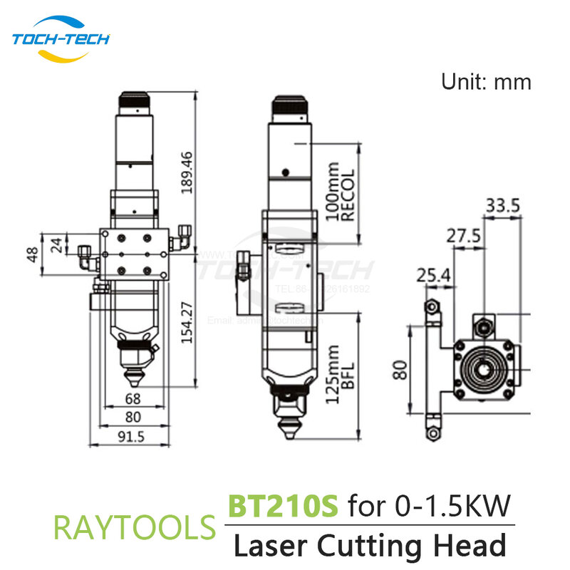 Raytools 저전력 파이버 레이저 커팅 헤드, 0-1.5kw QBH 메탈 F125, 150, 200mm 포커싱 렌즈용 BT210