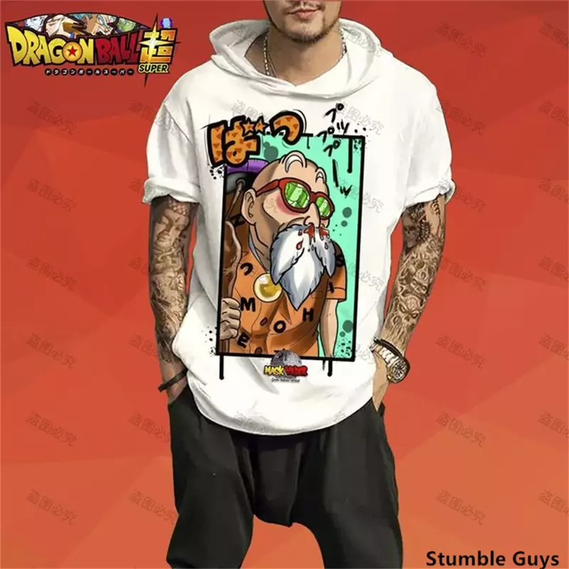 Camiseta de Dragon Ball Z masculina com capuz, Goku, Vegeta Essentials, estilo hip-hop, moda Harajuku, manga curta, nova