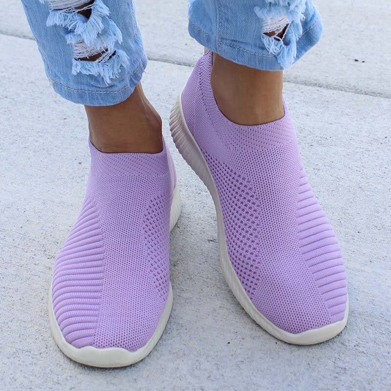 Women's Sneakers Casual Shoes 2024 New Fashion Breathable Solid Color Women Sneakers Slip On Sock Shoes Women Ladies Flat Shoes