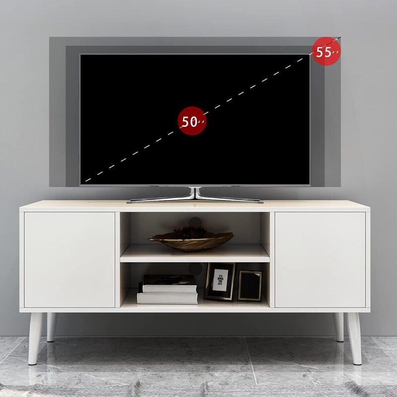 Yusong Retro TV Stand for 55 Inch TV, Entertainment Centers for Living Room Bedroom, Wood Bench Table Console TV Cabinet