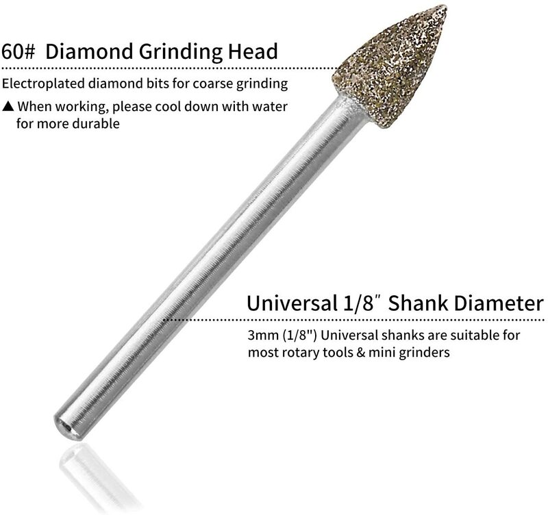 다이아몬드 그라인딩 헤드 연마 도구, 미니 드릴 버 비트 세트, 목공 도구, 3mm 생크 드레멜 액세서리, 20 개