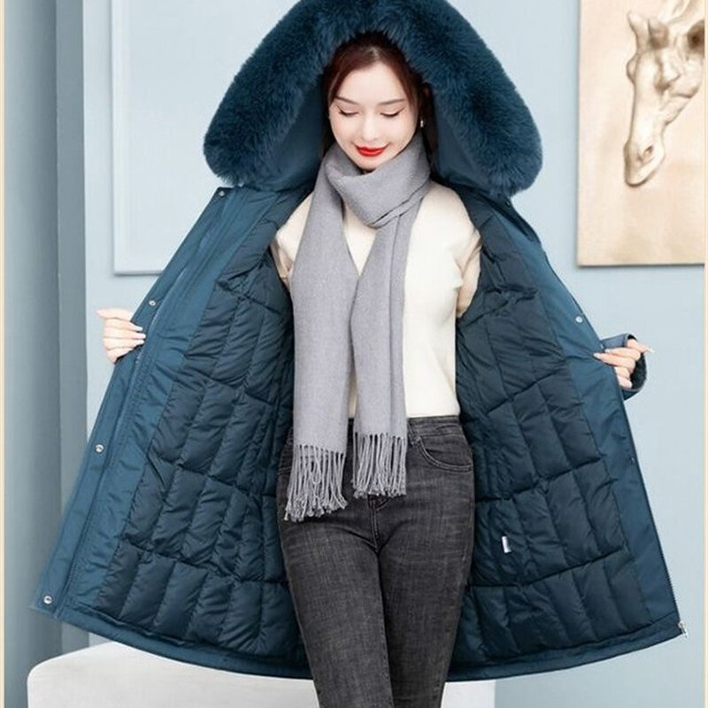 2023 damska kurtka zimowa z kapturem długa z bawełny ocieplane płaszcze ciepły gruby płaszcz Basic Outwear odzież na śnieg parki damskie zimowe płaszcze
