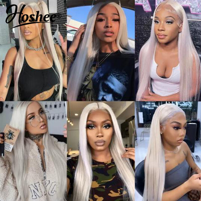 Straight Platinum Blonde Colored Brazilian Remy On Sale Human Hair Lace Front Wig For Woman T Part  HD Transparent Frontal Wigs