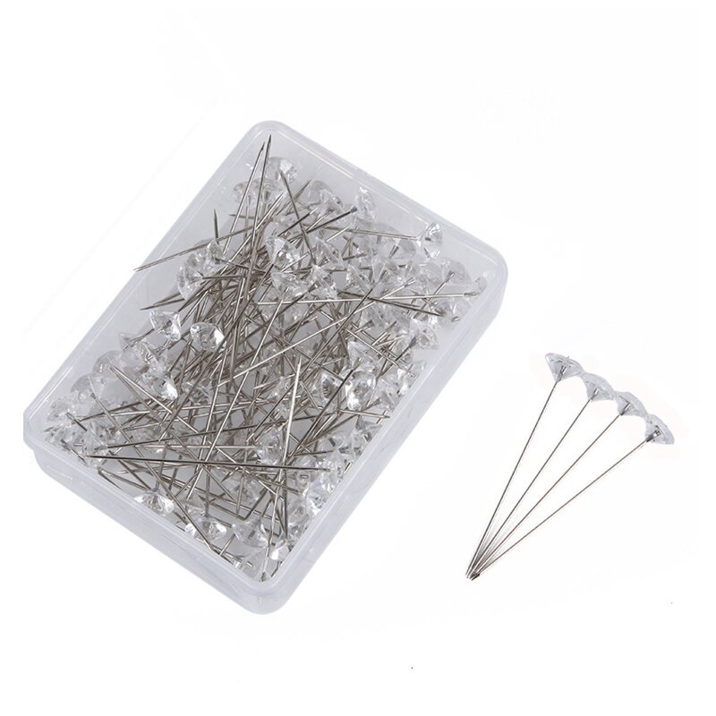 Bouquet Pins Corsages Flower Pins Clear Sewing Crystal Head Long Straight Head Pins for Wedding Jewelry DIY 100PCS