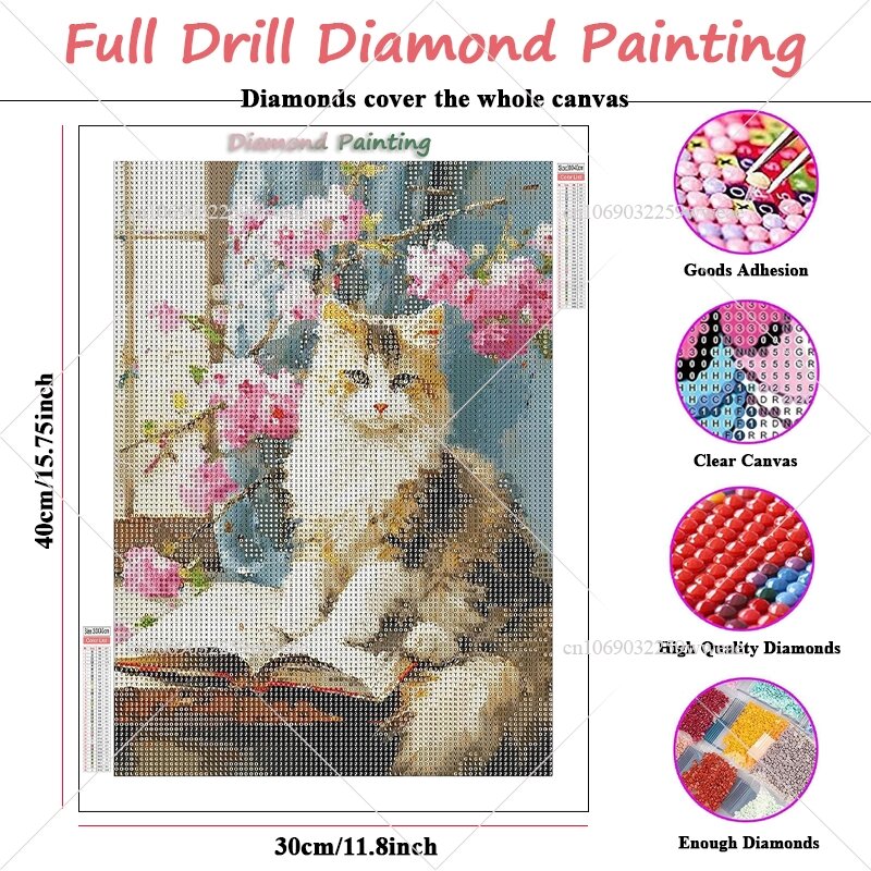 Bordado de diamantes de animales, imagen de mosaico de "gato divertido", pintura de diamantes 5d, regalo artesanal de decoración del hogar de artista de venta