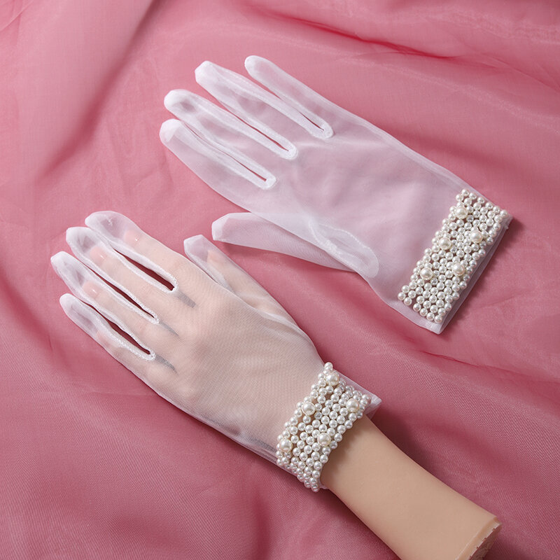 Bride Mesh Thin Short Pearl Imitation Gloves