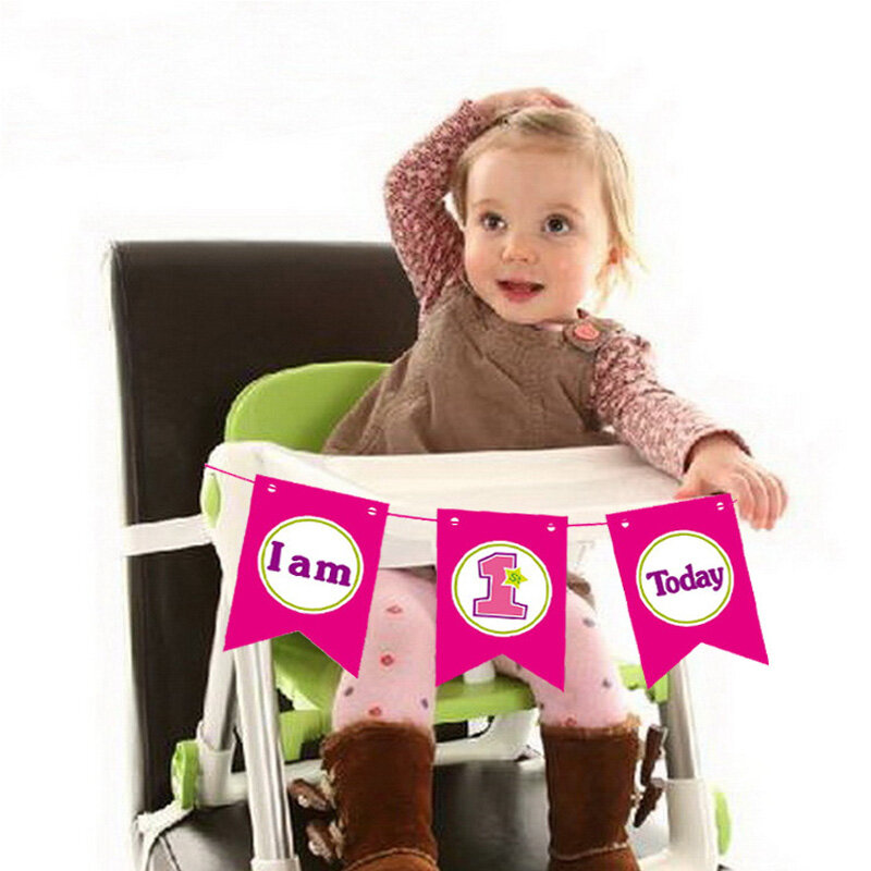 3 sztuk/zestaw Banner girlanda dziecko 1 krzesło urodzinowe girlanda flaga baner z chorągiewkami na pierwsze urodziny pierwsze urodziny Baby Shower