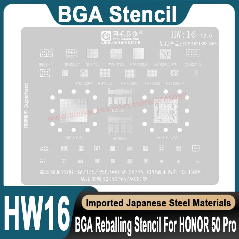 Stensil BGA untuk HUAWEI HONOR 50 Pro SE SM7325 MT6877V stensil CPU penanaman ulang manik-manik biji timah stensil BGA