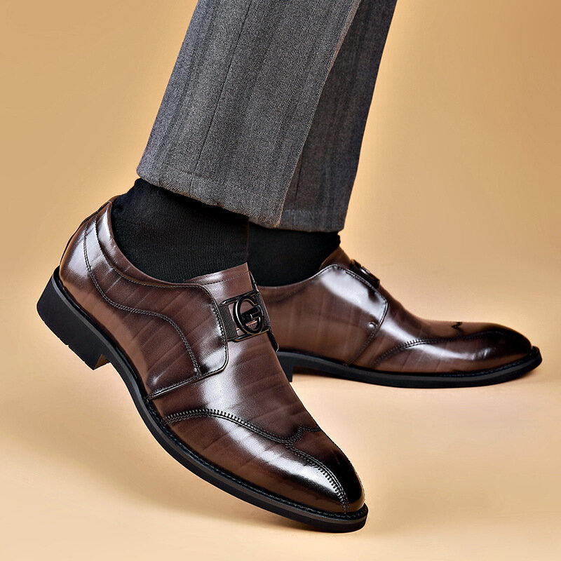 Sapatos casuais de couro PU masculino, sapatos formais, casamento, negócio, marca de moda, clássico, preto, tamanho grande 38-48
