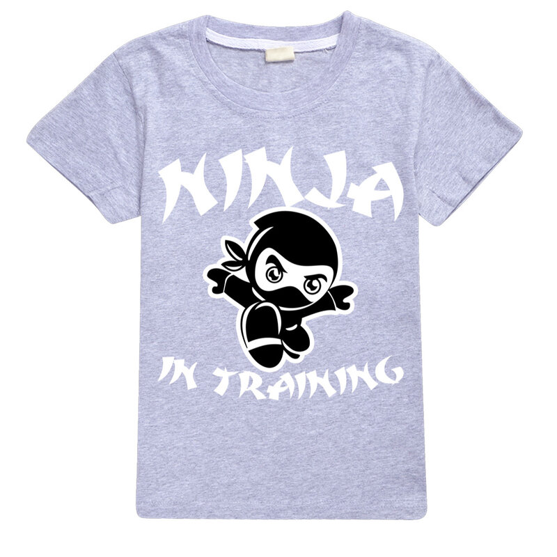 NINJA KIDZ-camiseta de algodão infantil com camisetas gráficas de desenhos animados, tops com pescoço para meninos e meninas, camiseta Harajuku engraçada para crianças, verão, 2024