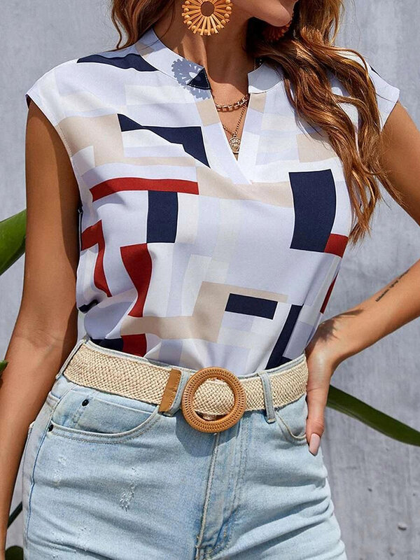 Women's Blouse Casual Short Sleevee Shirt Simple V Neck Tops Elegant Shirts And Blouses Deals Summer Youthful Woman Clothes 2024