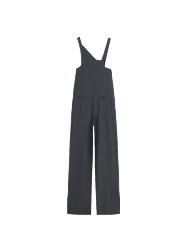 Women's Dark Gray Irregular Suit Suspenders Jumpsuit Summer Commuter Design High Waist Loose Thin Simple Trousers Female