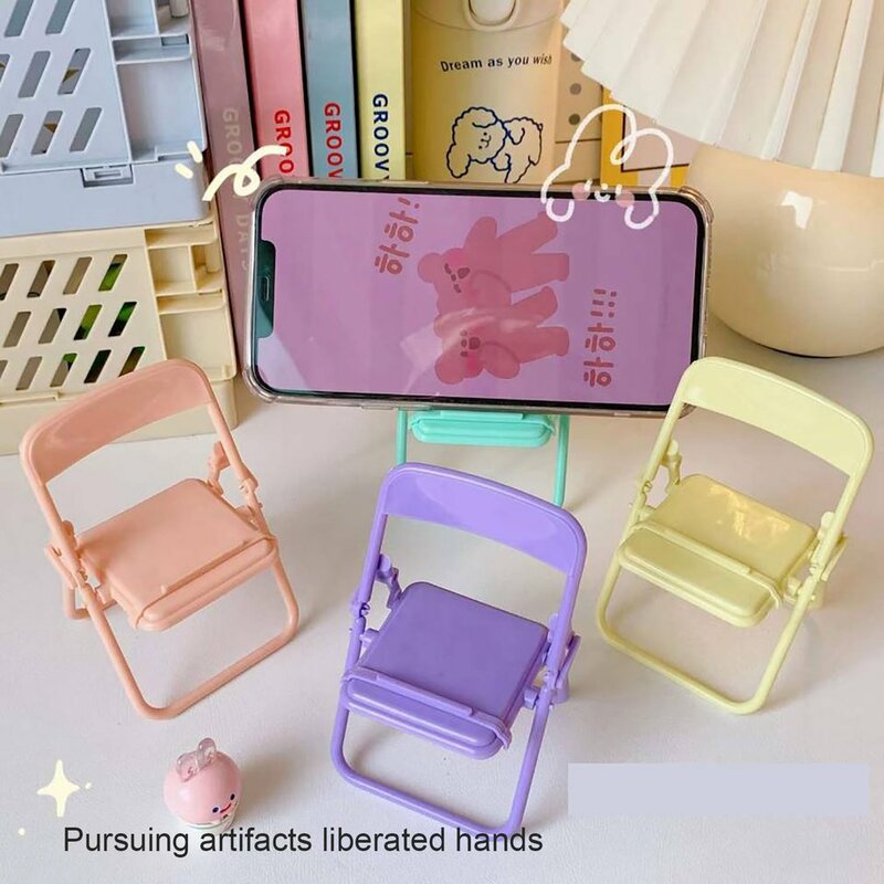 2024 New Mini Mobile Phone Stand Desktop Chair Stand Adjustable Macaron Color Stand Foldable Shrink Decoration Decoratio Bracket