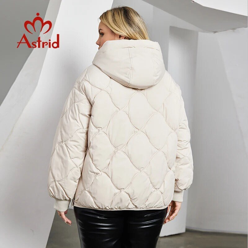 Astrid damska kurtka zimowa 2023 Plus Size Bio puchowe kurtki z kapturem pikowana bawełniana kurtka damska Parka odzież damska z nieregularnym brzegiem